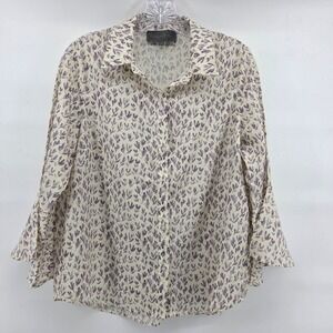 Anthropologie Sunday in Brooklyn Blouse Small Purple Cream Bell Sleeve